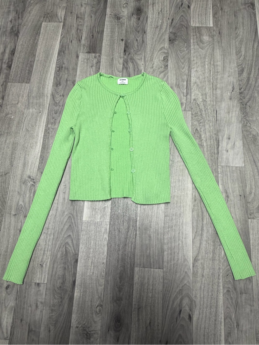 Cotton On Bright Green Ribbed Button-Up Crop Cardigan